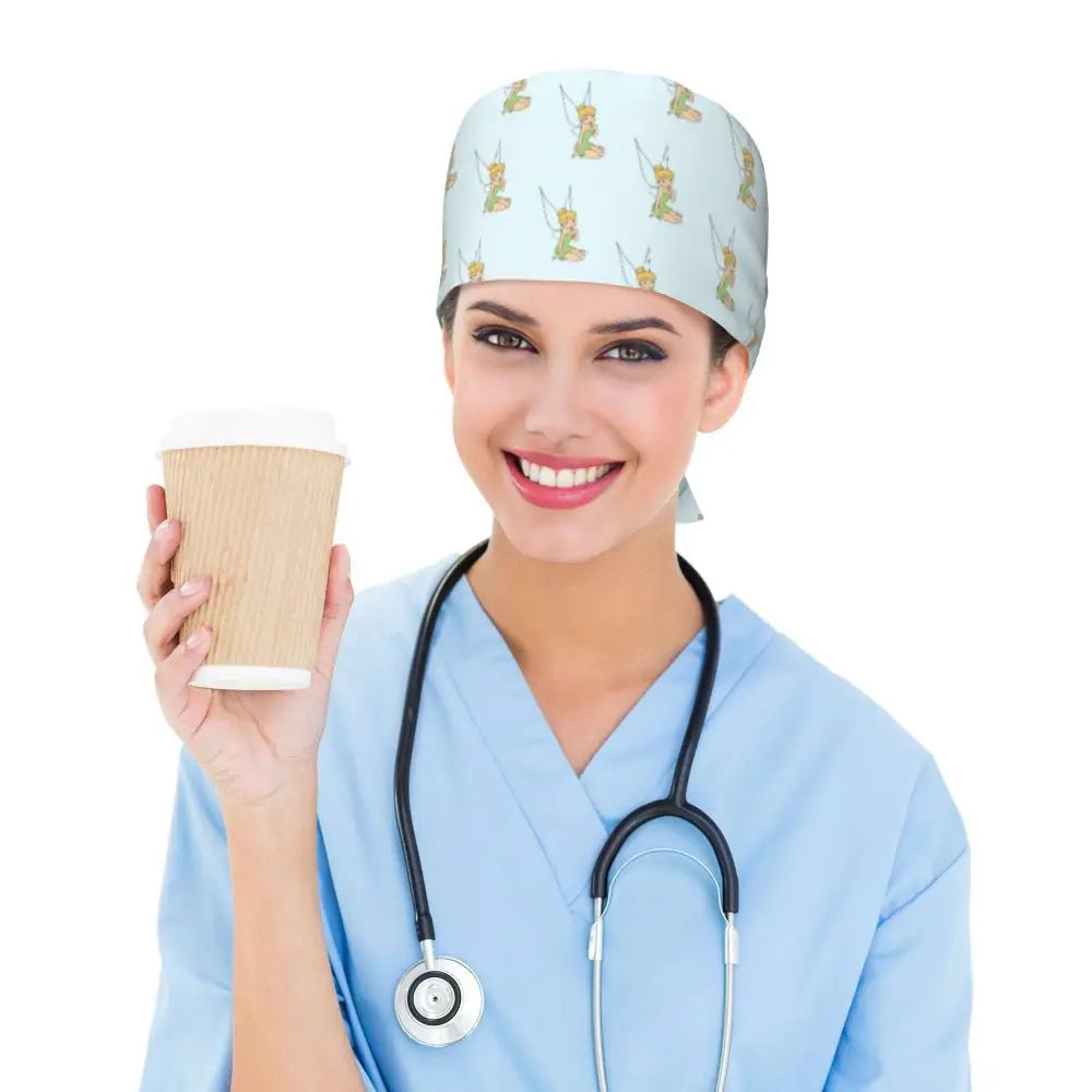 Custom Tinker Bell Breathable Nursing Work Cap Surgical Scrub Caps Unisex Nurse Medical Cap Cartoons Scrubs Hat Medical Surgical