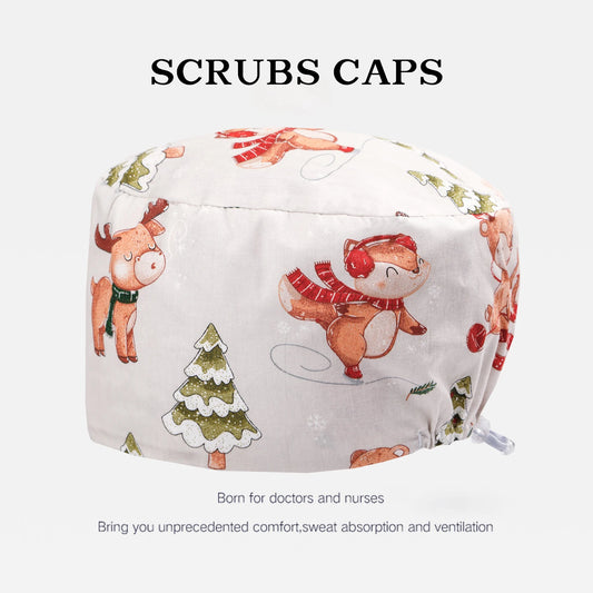 Printed Scrub Caps Dental Nursing Hats Durable Women Pediatric Cap Care Center Work Hat Comfortable  Aesthetic Scrub Cap K1235