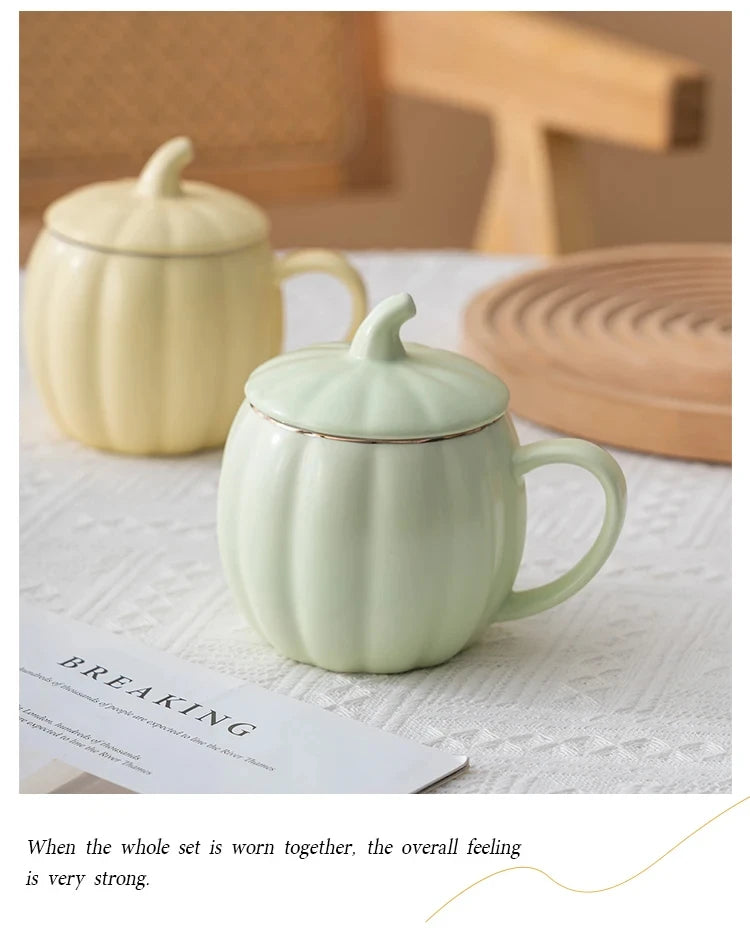Multicolored Pumpkin Breakfast Mug Household Water Cup Ceramic Coffee Cups with Lid High Beauty Couple Oat Mugs Drinkware