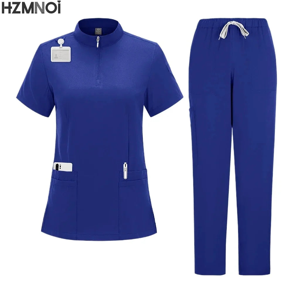 Professional Medical Scrubs for Women Doctor Nurse Uniform Clinical Surgery Outfit Lab Coat Pants Set Spa Beauty Salon Workwear