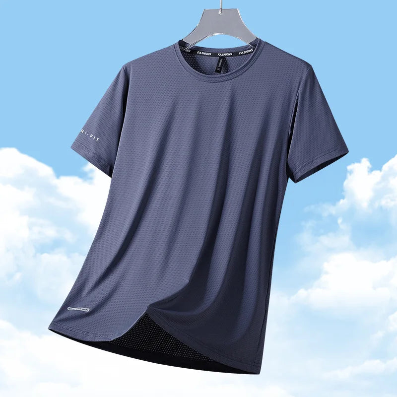 High-Quality Ice Silk T-Shirts Men Plus Size 8XL Male Tshirt Man Tee Shirt Breathable Wearing Tee Tops Running Fast Shipping
