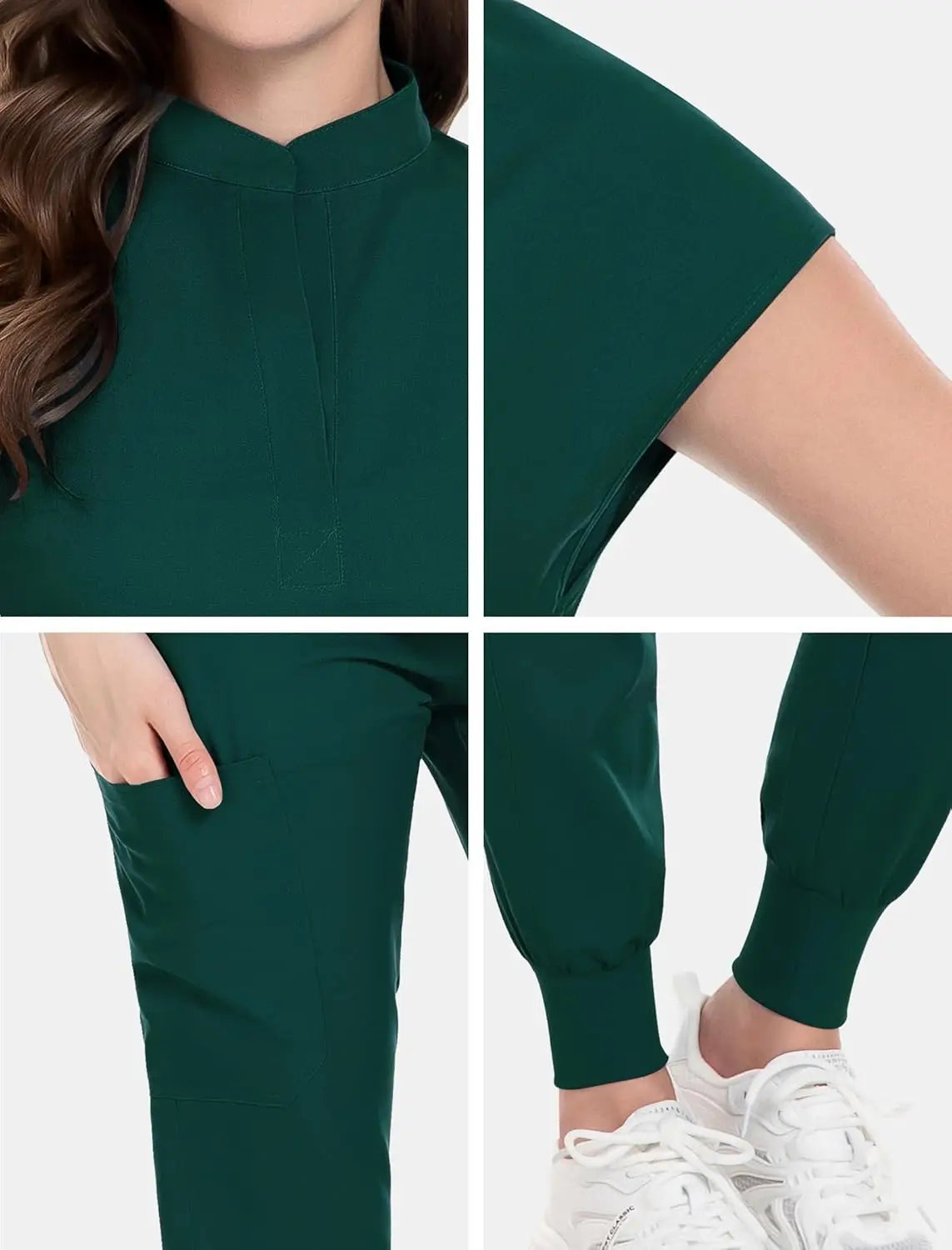 niaahinn Scrubs Set for Women Nurse Uniform Jogger Suit Stretch Top & Pants with Multi Pocket for Nurse Esthetician Workwear