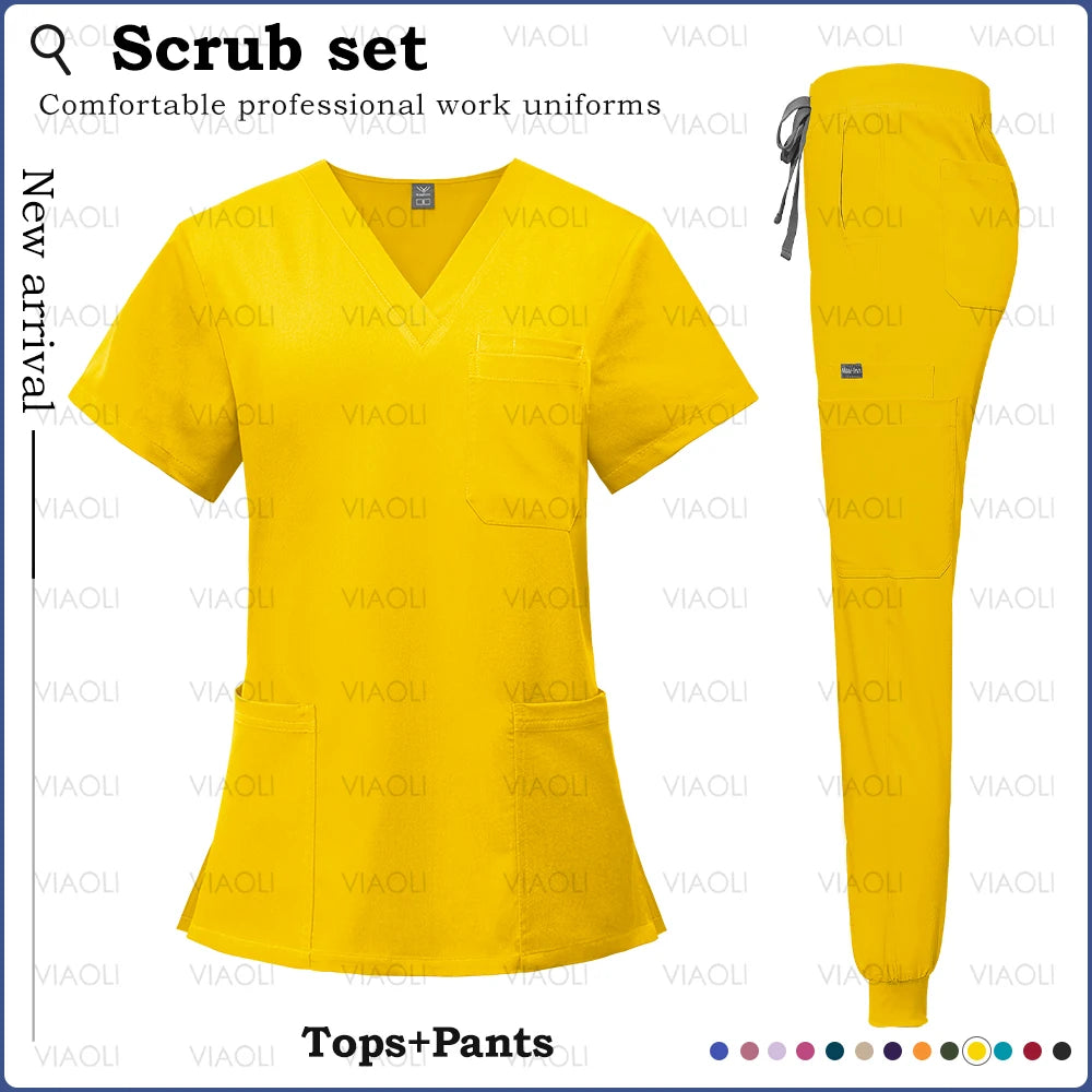 Surgery Overalls High-end Fabric Scrubs Set Medical Uniforms Stretch Scrub Tops Pants With Pocket Nurse Uniforms Beauty Workwear
