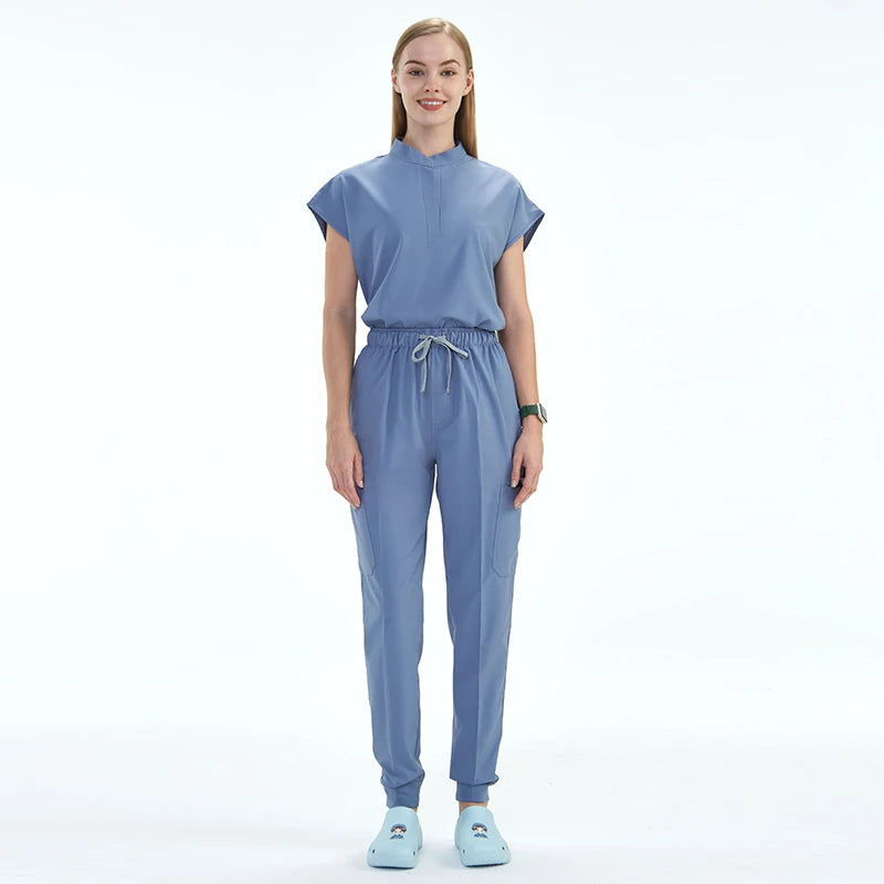Premium Women's Scrub Sets Mandarin Collar Nurse Uniform Doctor Clothes Tunic Jogger Pant Surgical Scrubs Outfit 10 Pockets S180