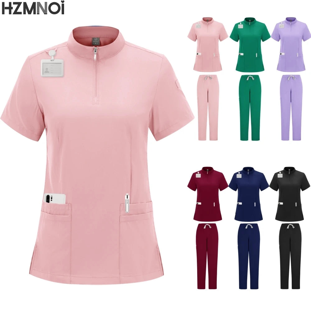 Professional Medical Scrubs for Women Doctor Nurse Uniform Clinical Surgery Outfit Lab Coat Pants Set Spa Beauty Salon Workwear