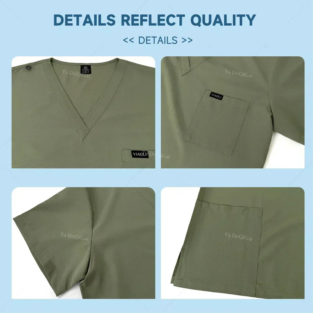 Brown Scrubs Set Wholesale Operating Room Uniforms Medical Scrubs Set Hospital Workwear Dental Beautician Top Pants Surgery Suit