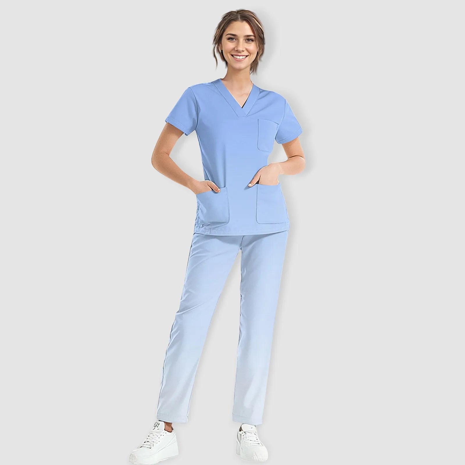 Women Medical Uniforms Slim Fit Scrubs Sets Tops Straight Pant Nurses Accessories Dental Clinic Beauty Salon Workwear Clothes
