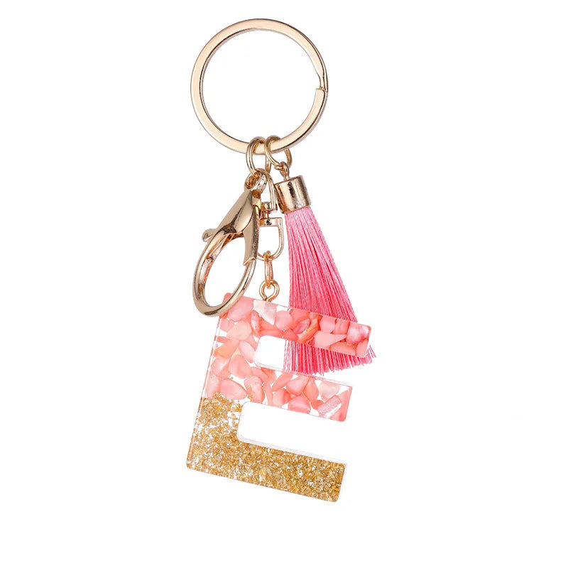 Pink Gold Color Initial Letter A-Z Resin Key Ring Cup Key Chains DIY Jewelry Gifts