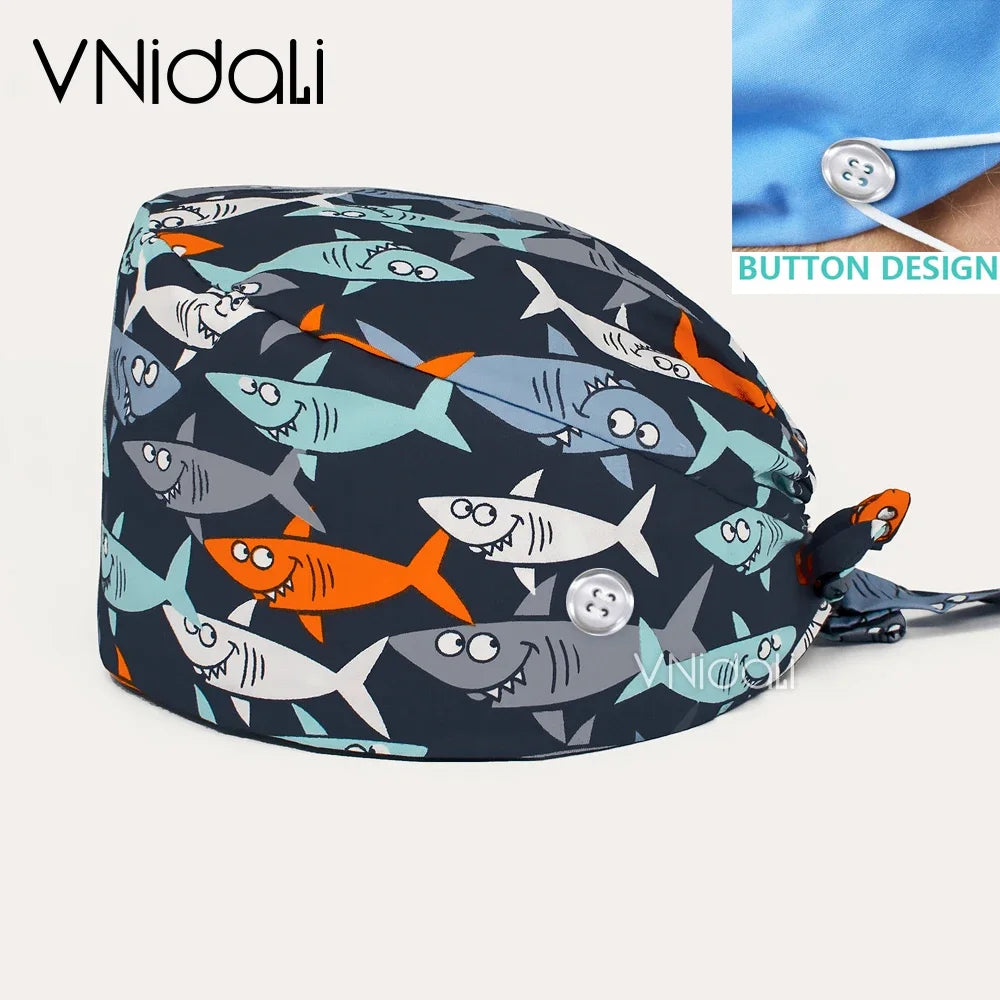 nurse hats anime adjustable surgery cap Breathable Cotton with button scrubs cap operating room cap medical doctor cap