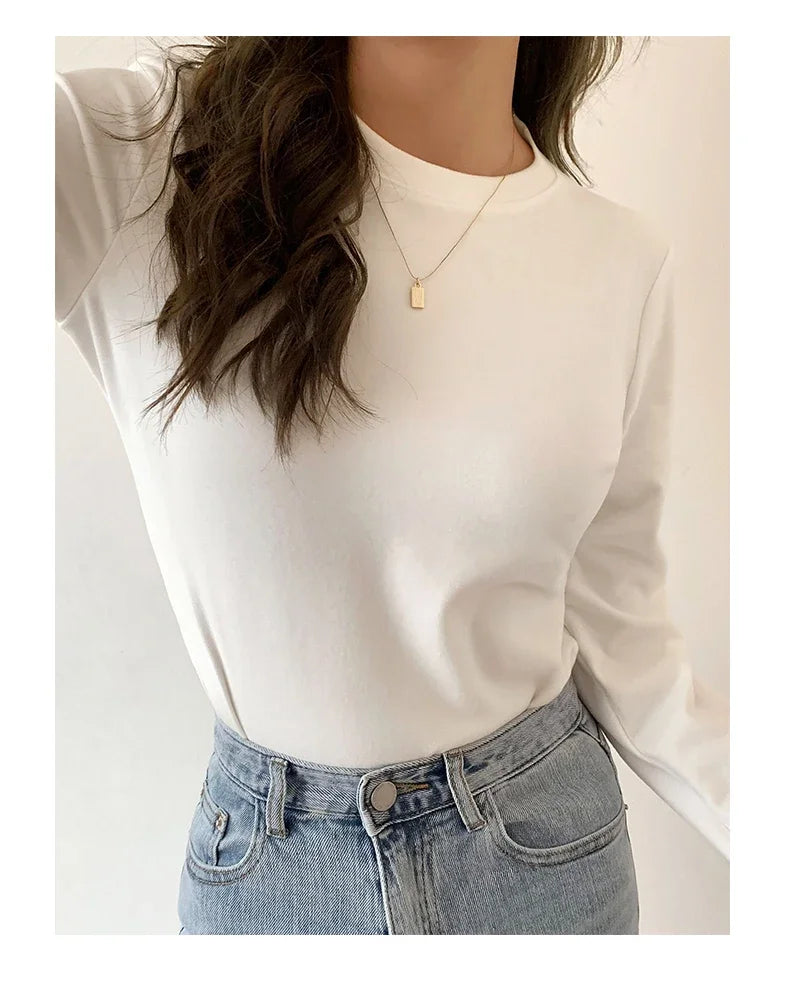 Winter Women Sweater T Shirt Women  Oversize T-Shirt Woman Clothes Female Tee Tops Pullover Long Sleeve Tube Knitted Tshirt Top