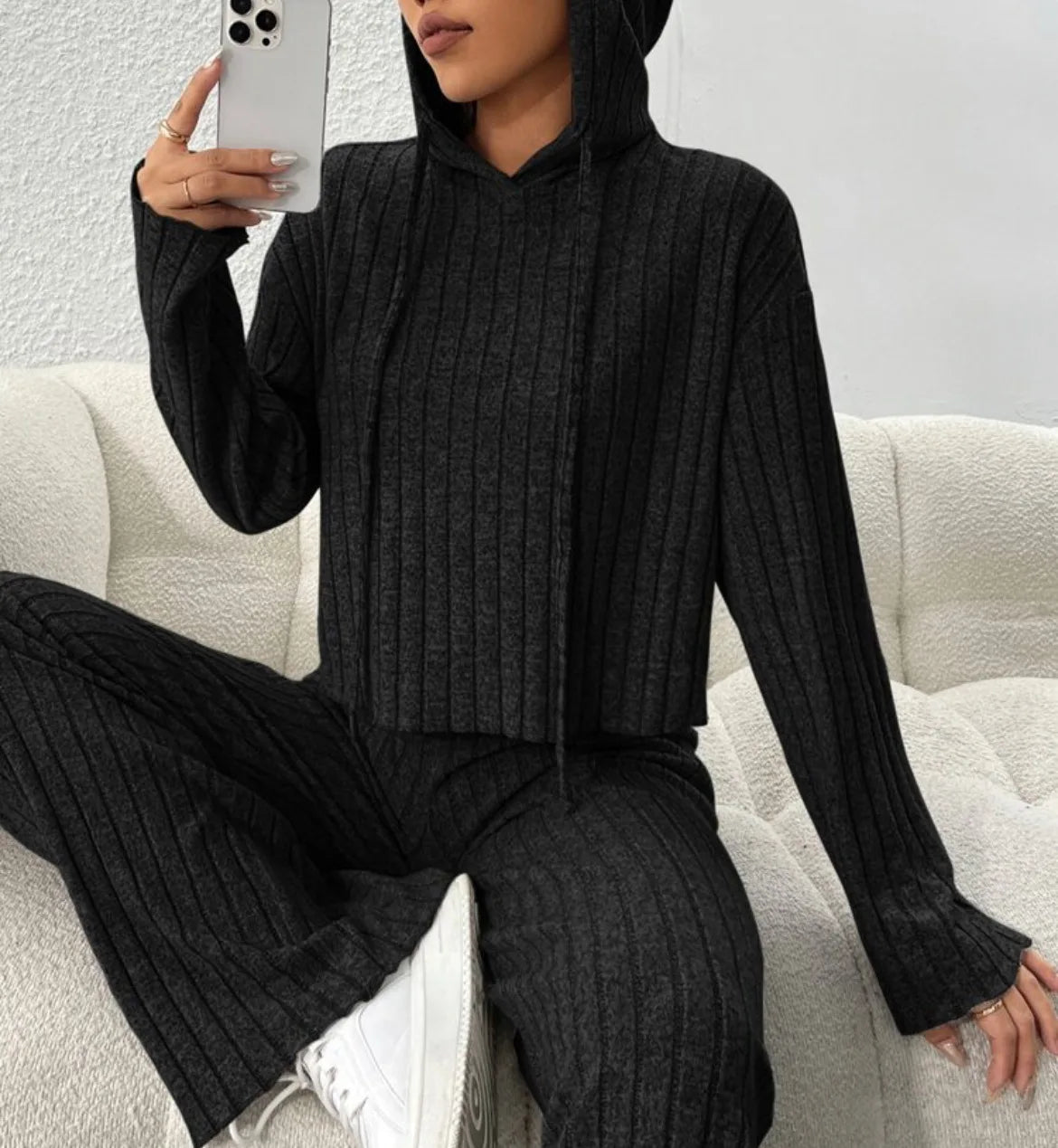 Fashion Long Sleeve Knitted Pant Sets Women Autumn Winter Home Casual Comfortable 2 Piece Sets Women Outfit  Two Piece Set