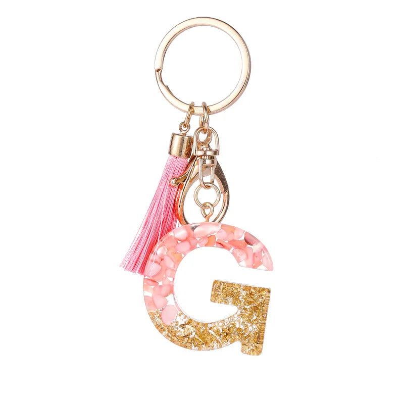 Pink Gold Color Initial Letter A-Z Resin Key Ring Cup Key Chains DIY Jewelry Gifts