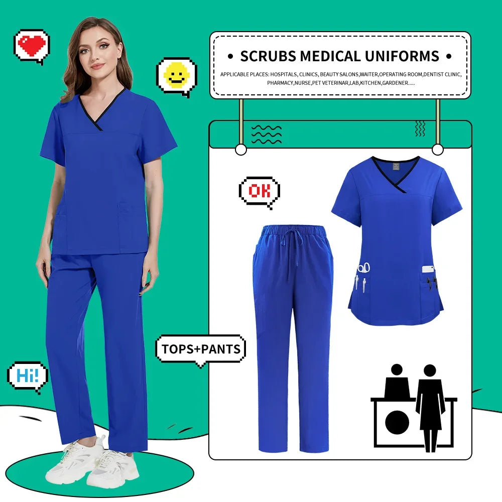 Nurse Uniforms Women Casual Short Sleeved Apparel Set Pharmacy Working Clothes Medical Suits Pet Hospital Doctor Nursing Uniform