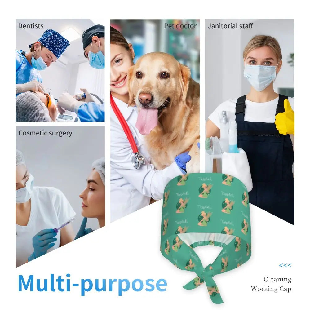 Custom Tinker Bell Breathable Nursing Work Cap Surgical Scrub Caps Unisex Nurse Medical Cap Cartoons Scrubs Hat Medical Surgical