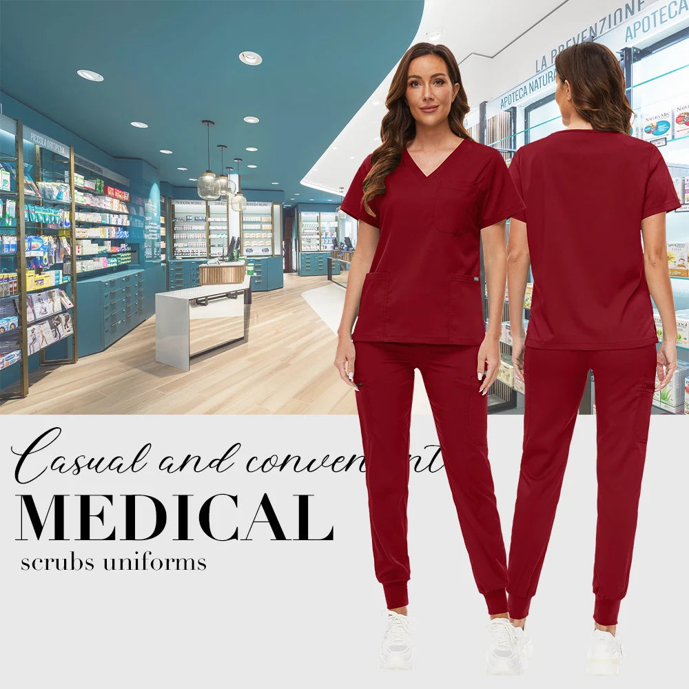 Hospital Scrub Sets Uniform Women Jogger Suit Nurse Accessories Medical Surgical Scrub Sets Pharmacy Healthcare Work Wear Unisex