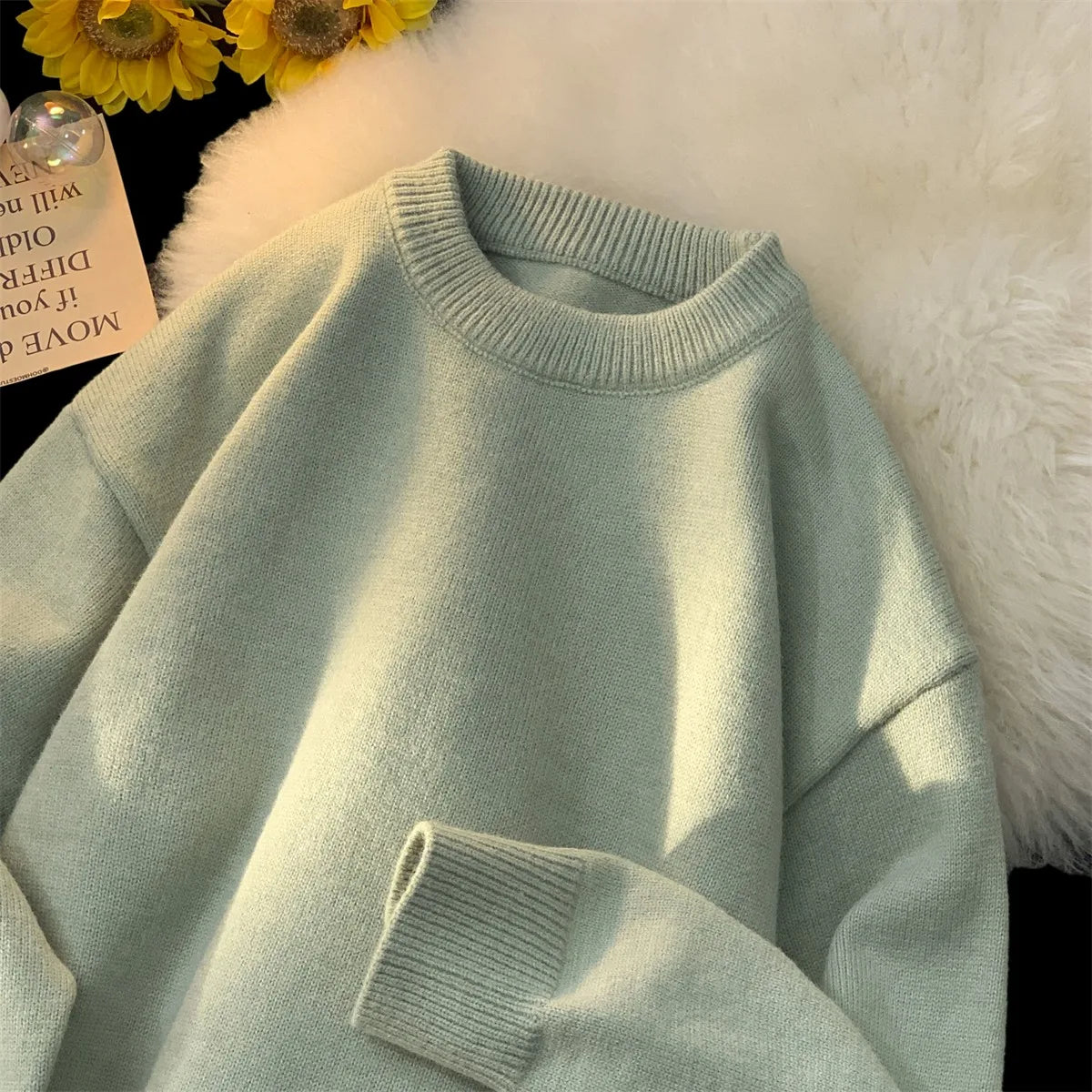 Sweater men's winter loose and lazy style retro thread jacket simple inner layer base knit sweater