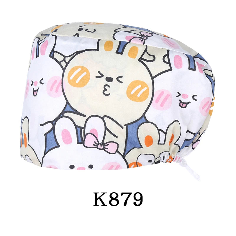 Printed Scrub Caps Dental Nursing Hats Durable Women Pediatric Cap Care Center Work Hat Comfortable  Aesthetic Scrub Cap K1235