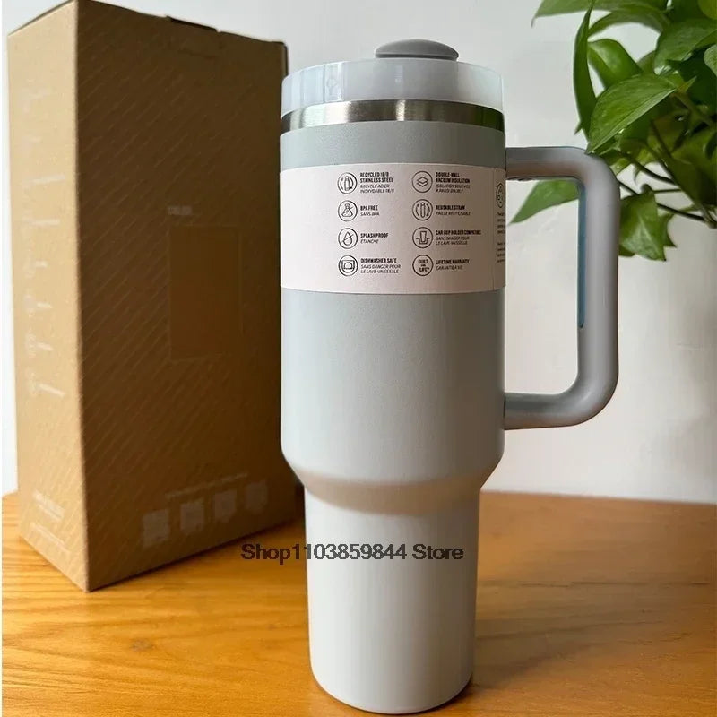 40oz Stainless Steel Vacuum Mug Double-Wall Insulated Travel Cup with Handle Straw Lid for Hot And Cold Beverages