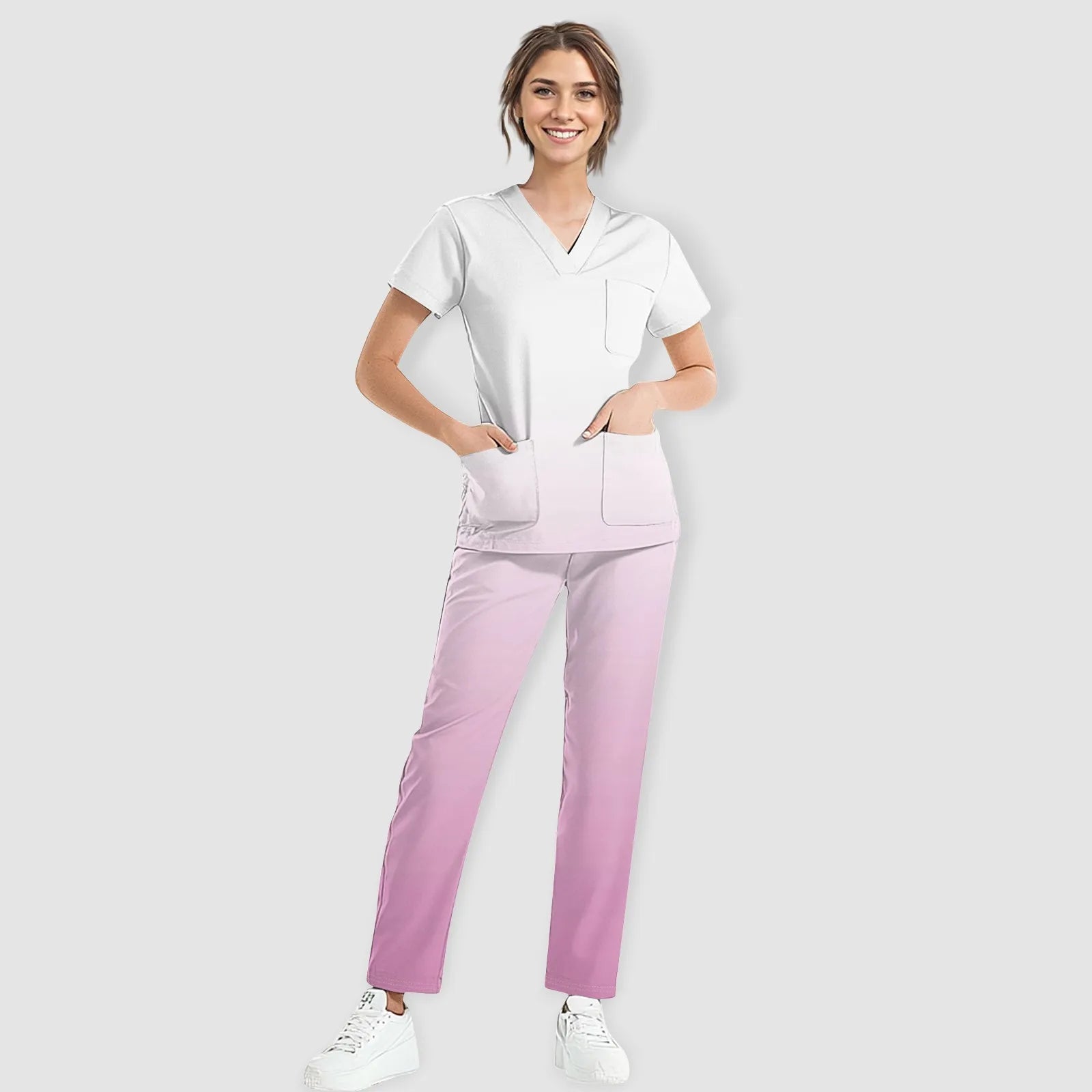 Women Medical Uniforms Slim Fit Scrubs Sets Tops Straight Pant Nurses Accessories Dental Clinic Beauty Salon Workwear Clothes