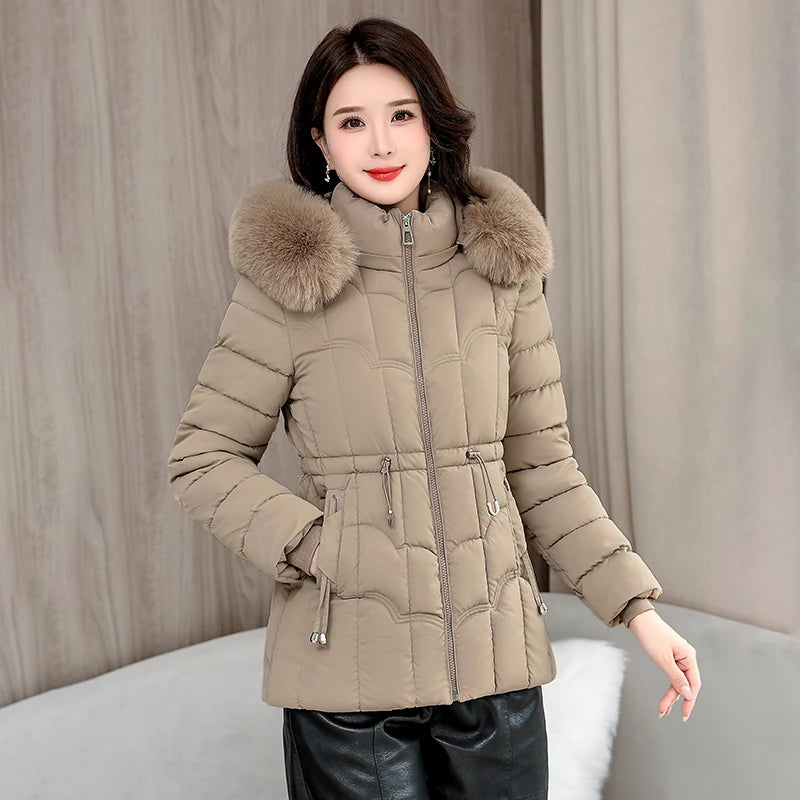Winter  New Down Jacket Women Parkas Fashion High-Quality Warm Cotton Padded Coat Ladies Short Overcoat Hooded Overwear Tops
