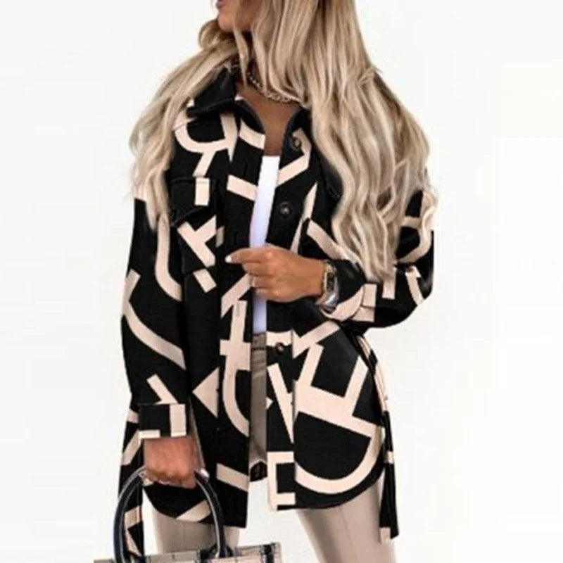 Women's Fashion Autumn and Winter Blouses Jackets Strap Plaid Printed Woolen Jacket Ladies Casual Pockets Coats Clothing