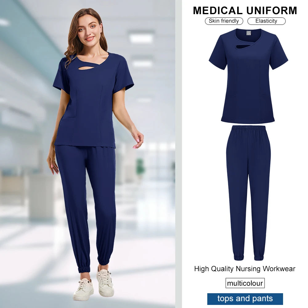 Beauty Workwear Women Medical Nurses Uniform Surgical Scrubs Set Spa Top Pants Clinic Carer Clothes Nursing Uniforms Jogger Suit