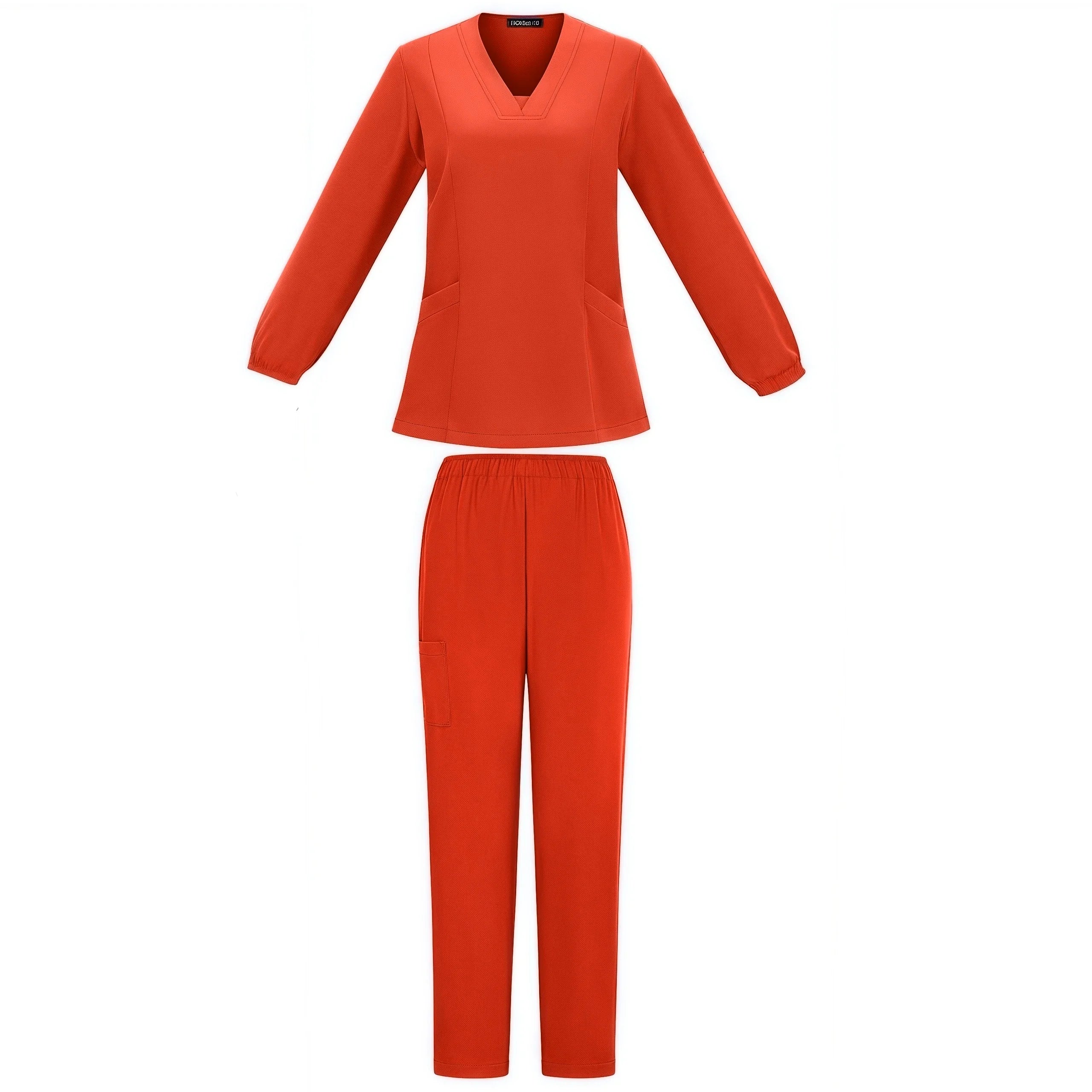 Women Surgical Uniform Autumn Winter Solid Color V Neck Long Sleeve Nurse Blouse Medical Beauty Salon Workwear Top+pants Clothes