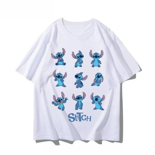 Stitch Couple T-Shirt Cartoon Printed Short Sleeve Cotton Loose Casual Short Sleeve Sports Half Sleeve Short Sleeve Popular Top