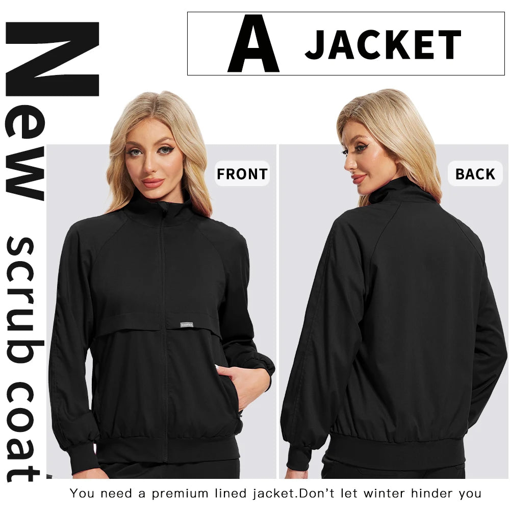Women Men's Spring Autumn Soft Long Sleeve Jacket Medical Clinical Nurse Coats Hospital Pharmacy Work Top Pocket Dentist Outwear