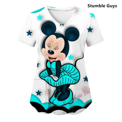 Nurse Uniforms Women Merry Christmas Print Short Sleeve Stitch Scrubs Working Medical Blouse Overalls Uniforms Medical Nursing