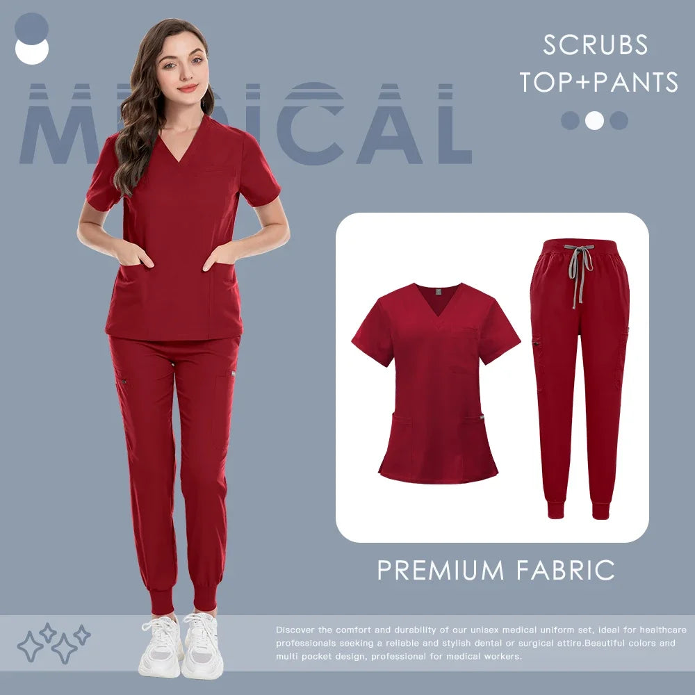 Scrub Set For Men Women Premium Nurse Uniform Medical Jogger Set Hospital Accessories Dental Clinic Lab Workwear Scrub Top Pants