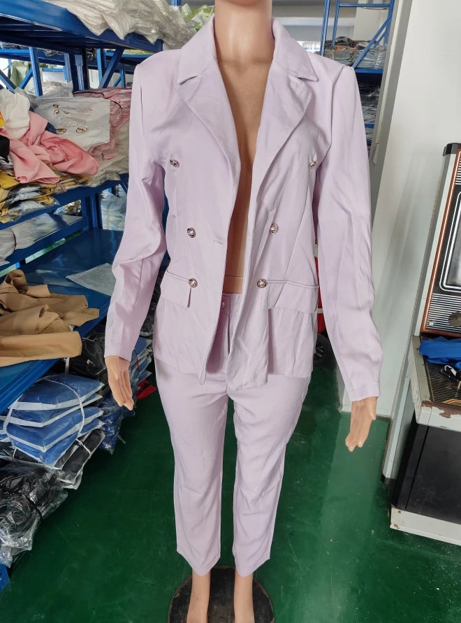 Sets for Women 2 Pieces 2023 Autumn Fashion Notched Neck Long Sleeve Blazer & Elegant High Waist Work Pants Set Office Lady