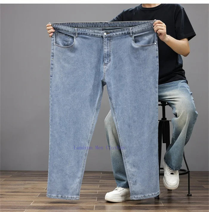 Men Jeans 8XL Summer Thin Straight Wide Leg Plus Size Denim Trousers Large Male Stretched 5XL 6XL 7XL Comfortable Pants
