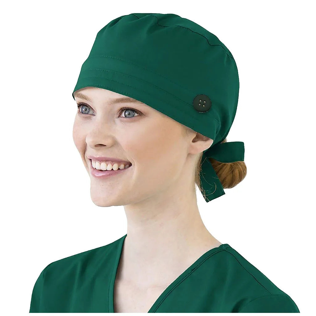 Solid Color Scrubs Caps With Button Pet Grooming Agency Work Scrubs Beauty Work Hats Lab Nursing Scrubs Cap Gorro Enfermera