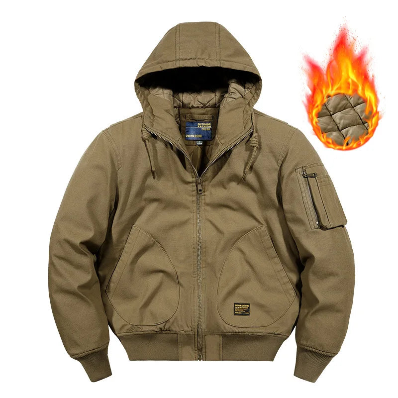 Winter Bomber Jacket 100% Cotton Hooded Warm Thick Overcoat Quilted Cotton Padded Tactical New Parkas Thermal Parkas Coats