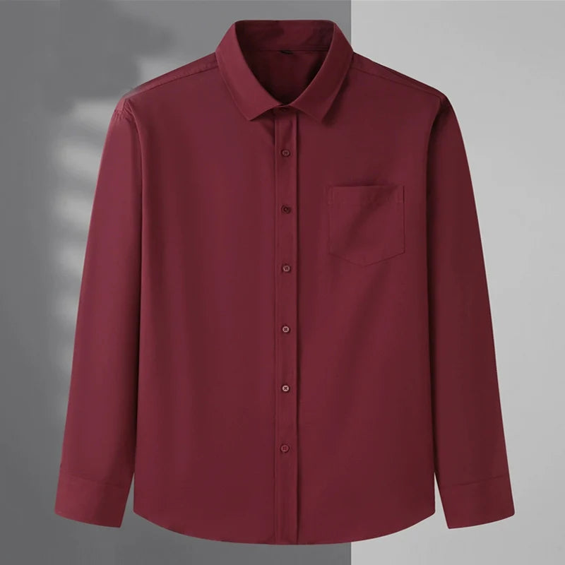 Spring and Autumn Large Size 15XL Men's Long-sleeved Shirt High Elastic Solid Color Shirt 12XL 11XL 10XL 9XL 8XL 7XL 200kg