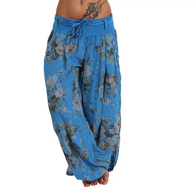 Autumn and winter women's clothing long Haren pants new digital print long wide leg pants Haren casual pants casual plus size