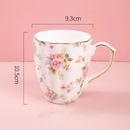 460ML Pumpkin-shaped Ceramic Mug Full cup of flower pattern Coffee Cup Big capacity Breakfast Milk tea cups Gift For Kids Girls