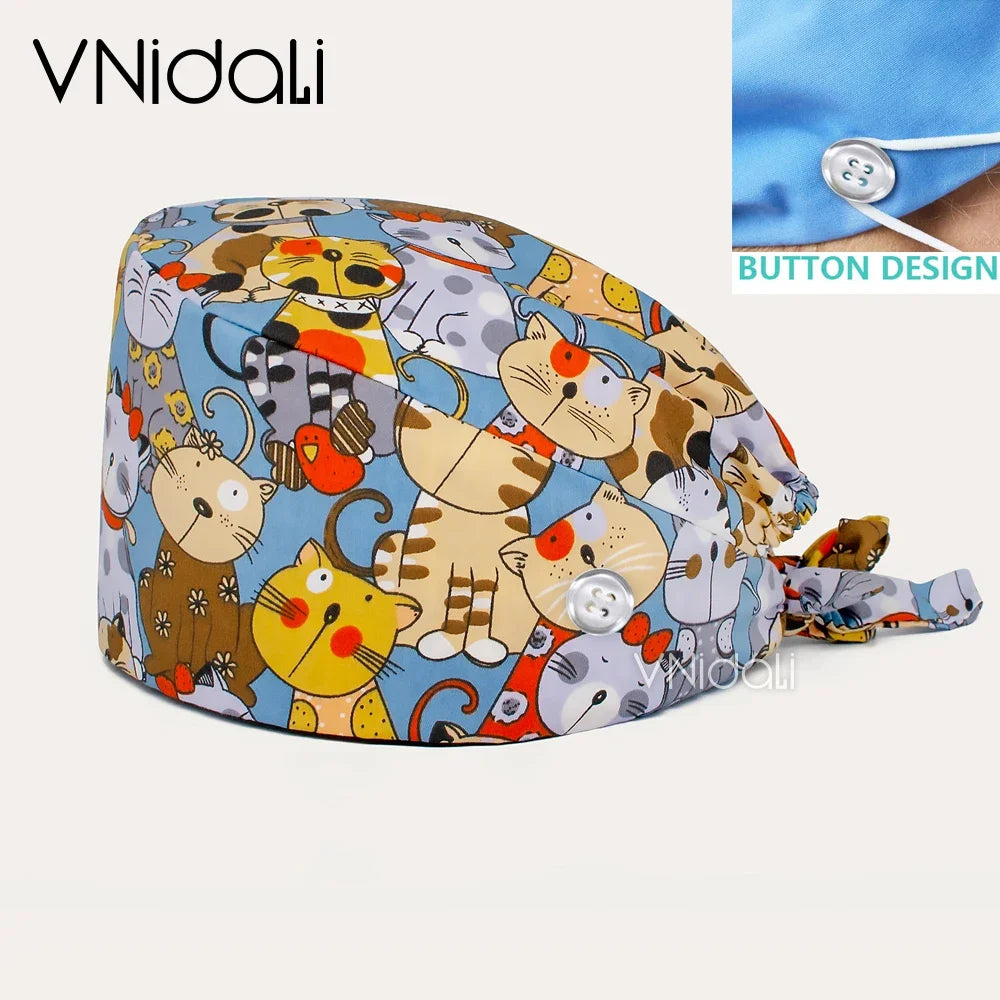 nurse hats anime adjustable surgery cap Breathable Cotton with button scrubs cap operating room cap medical doctor cap