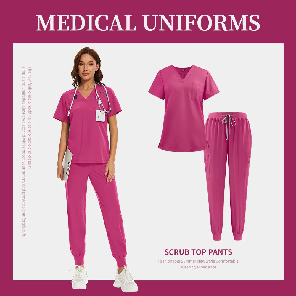 Women Men Unisex Scrub Set Medical Nursing Scrub Surgical Uniforms Beauty Salon Work Wear Clinical Scrubs Tops Pants Doctor Suit