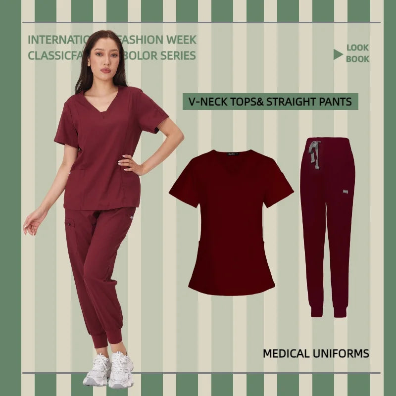 Surgical Uniforms Woman Scrub Set Medical Nurse Beauty Salon Workwear Clinical Scrubs Top Pants Spa Doctor Nursing Clinical Suit
