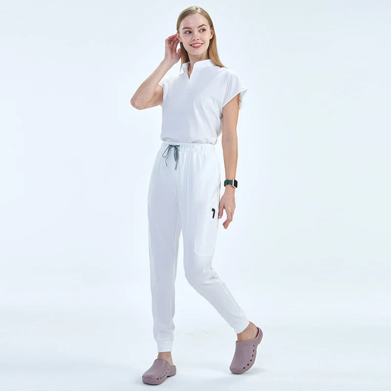 Premium Women's Scrub Sets Mandarin Collar Nurse Uniform Doctor Clothes Tunic Jogger Pant Surgical Scrubs Outfit 10 Pockets S180