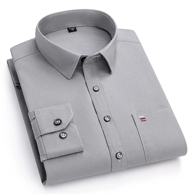 S-7XL New 100% Pure Cotton Men's Shirts Long Sleeves Solid Color Soft Regular Fit Casual Shirt Pocket Social Blouse Male Clothes
