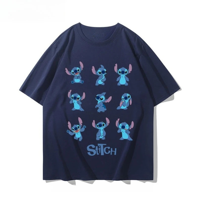 Stitch Couple T-Shirt Cartoon Printed Short Sleeve Cotton Loose Casual Short Sleeve Sports Half Sleeve Short Sleeve Popular Top