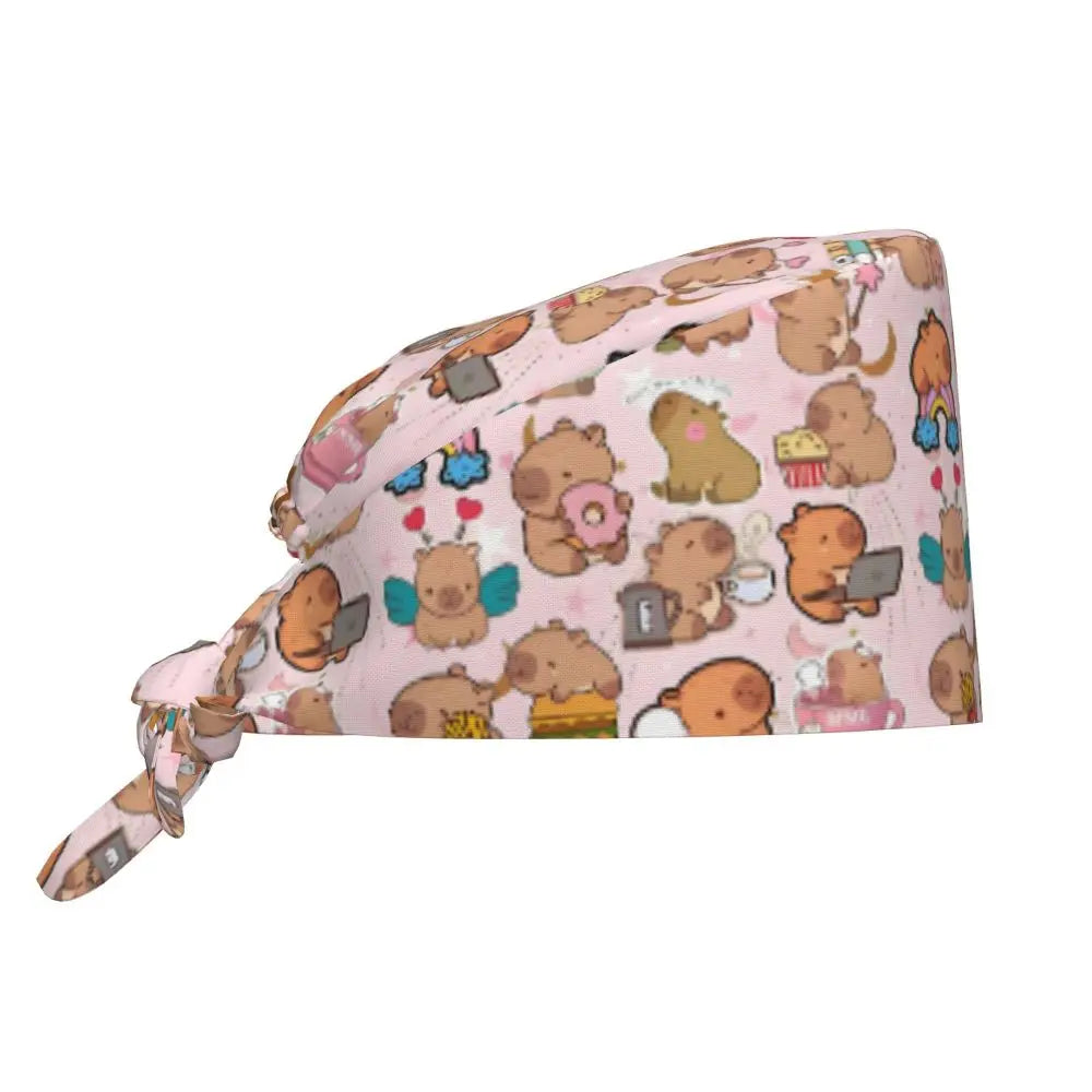 Custom Cartoon Capybara Medical Staff Scrubs Hat Women Men Comic Doctor Nursing Surgical Cap Scrub Caps