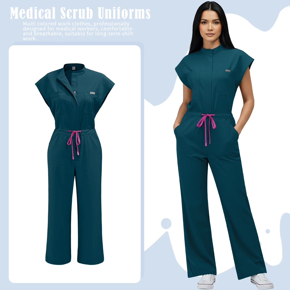 Medical Uniform Nursing Surgical Gown High Quality Elastic Bodysuit Healthcare Pharmacy Solid Color Jumpsuits Wholesale Workwear