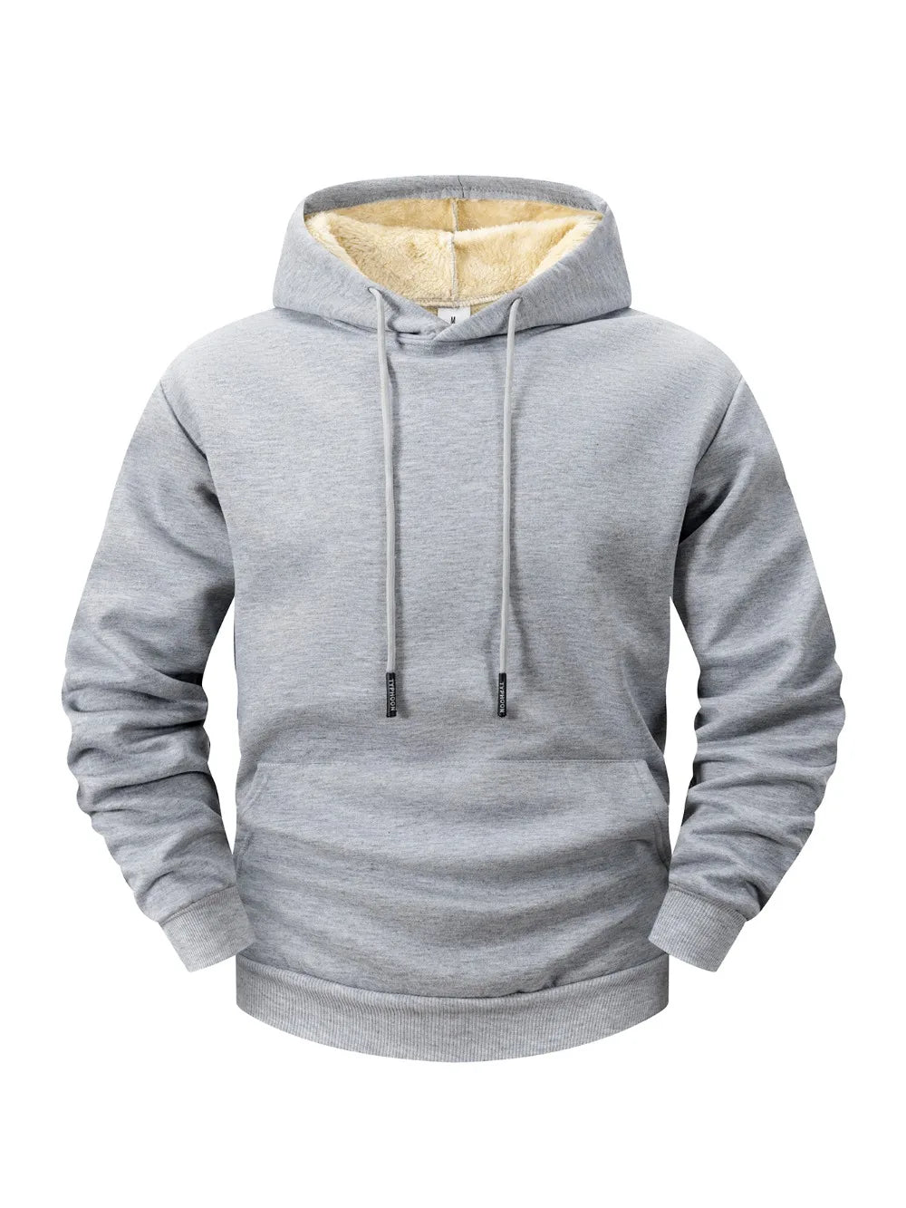 Winter Men's Fleece Hoodies Solid Color Casual Warm Long Sleeve Pullover New Crew Neck Hooded Sweatshirt Streetwear Men Clothing