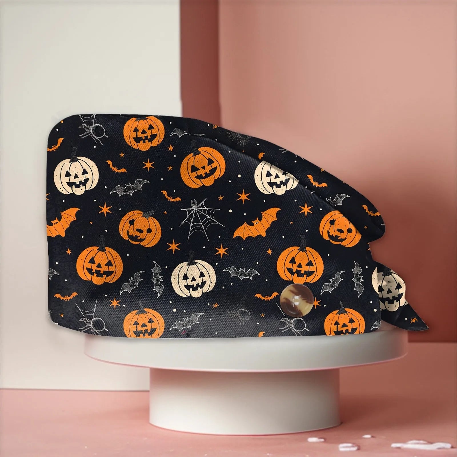 Halloween Print Work Cap Fashionable Casual Women's Printed Elastic Scrub Hat Unisex Work Caps Nurse Accessories Nurse Cap