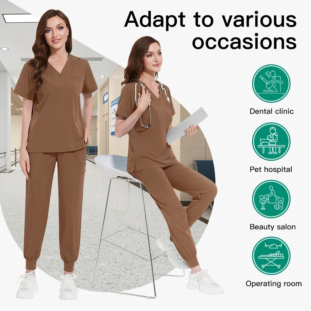 Beauty Salon Work Set Operating Room Scrub Nursing Uniforms with Antibacterial Wrinkle Doctor Medical Workwear Nurse Accessories
