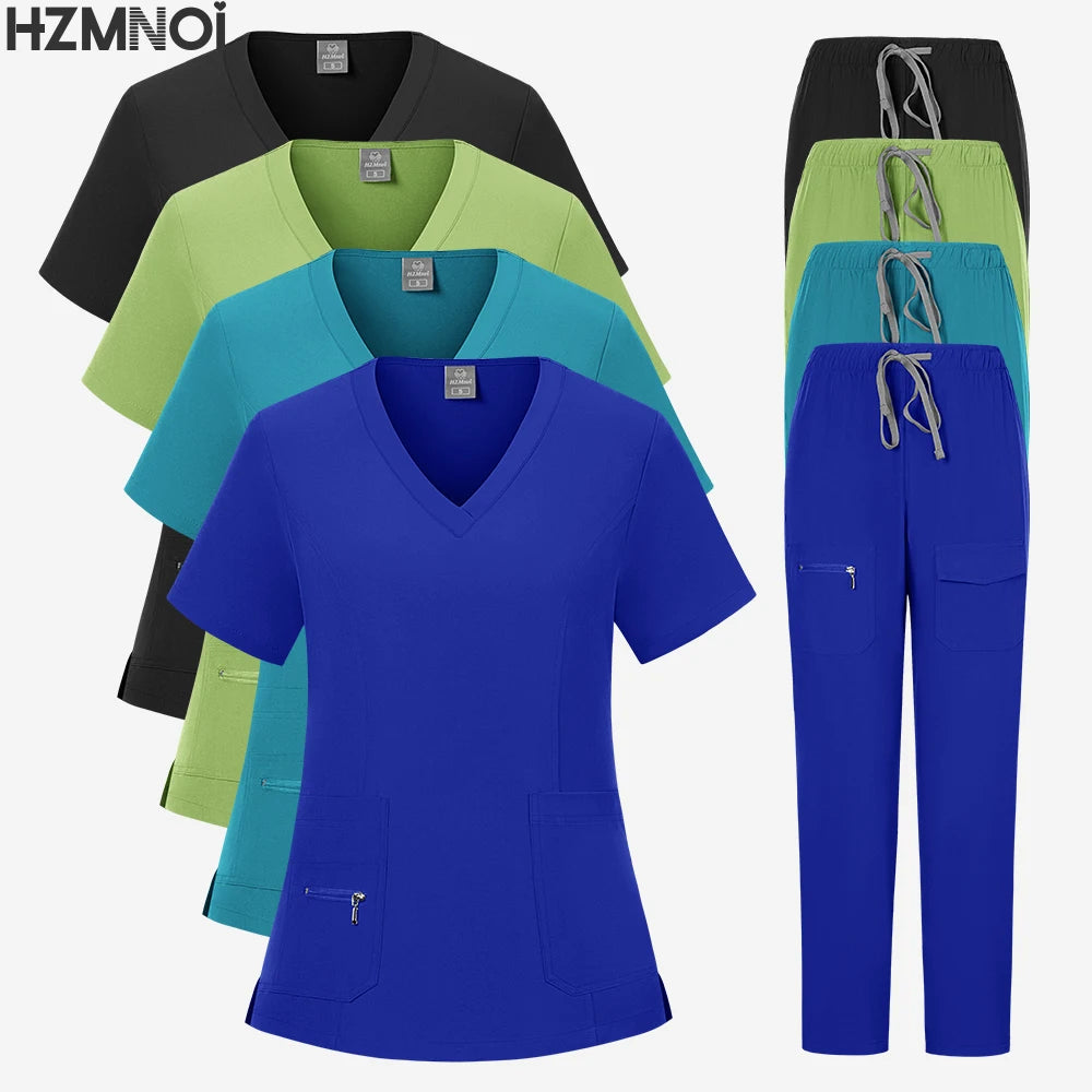 Medical Uniforms Scrubs Sets Women Hospital Surgical Uniforms Short Sleeve Top Pant Nursing Accessories Doctors Clothes Workwear